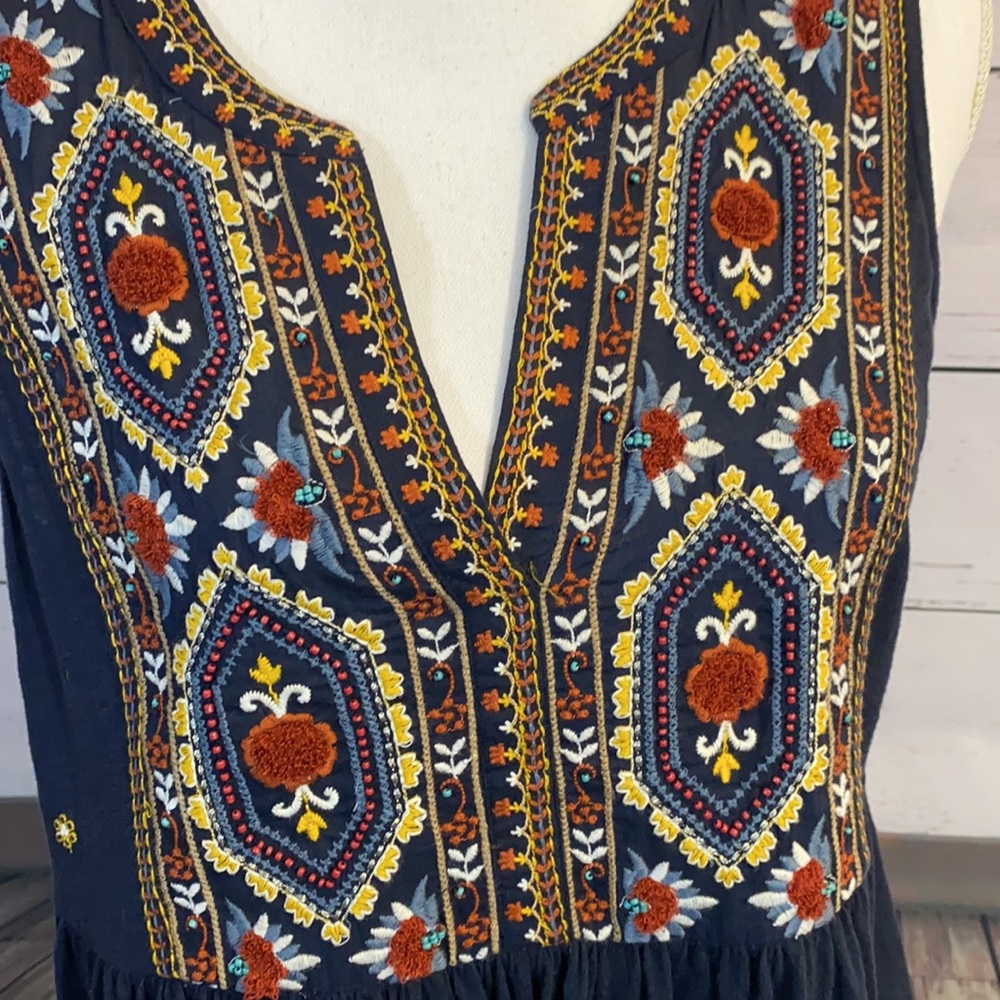Anthropologie navy blue beaded embroidered Peplum tank size medium - Picture 7 of 10